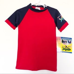 NWT Boy Red Navy Rashguard short sleeve Swim shirt